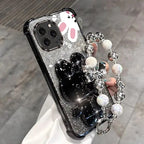 Airbag Glitter Mirror Rabbit Phone Holder Case On For iPhone 16 15 14 13 12 11 Xs Pro Max Mini X XR Plus Anti-knock Stand Cover