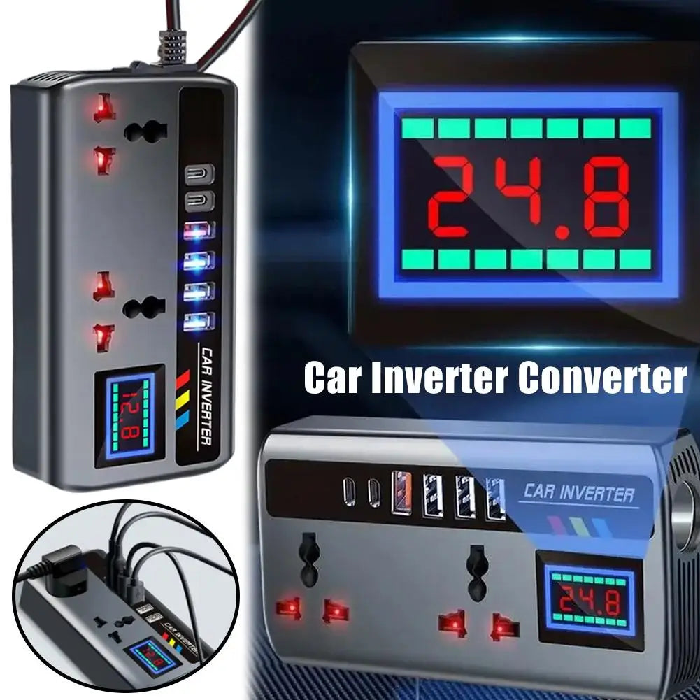 Portable Car Inverter Converter Fast Charging Ports Automotive Charger 12V/24V To 220V Inverter 3 USB Ports Vehicle Accessories CM World