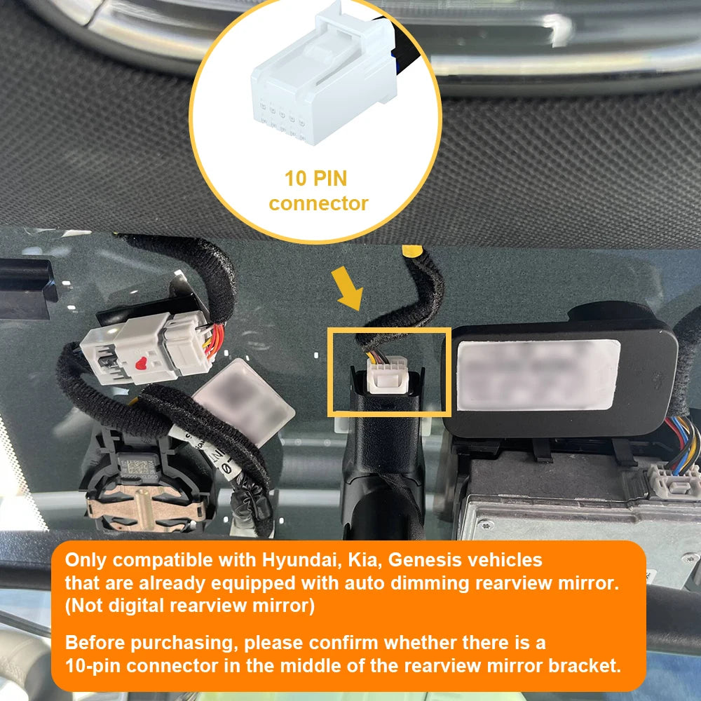 FitDVR Dash Cam Adapter (10-Pin) for Hyundai/ Kia/ Genesis, LED Display, USB Power Cable, Car DVR Camera Accessories, D3-014