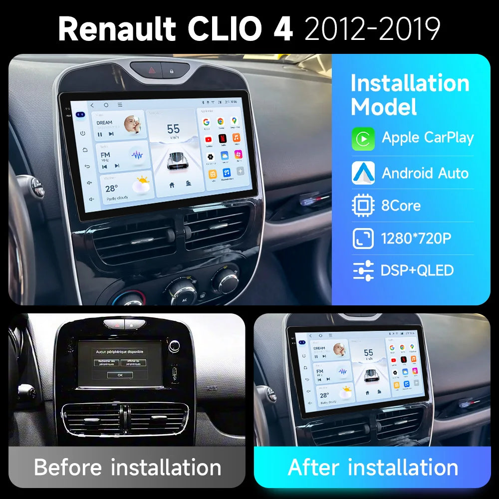 JIUYIN Android 15 Wireless CarPlay Auto Car Radio For Renault Clio 4 ZOE 2012-2019 Intelligent Systems DSP SWC RDS GPS FM BT CM World
