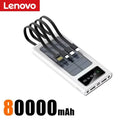 Lenovo 500000mAh Solar Power Bank Built in 4 Cables Portable External Battery with LED Light Powerbank For iPhone Samsung Huawei