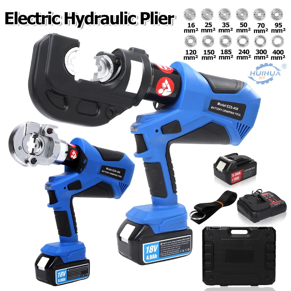 EZ-300 EZ-400 Electric Hydraulic Plier Rechargeable Hydraulic Crimping Plier w Battery Cable Copper Aluminum Terminal Crimp Tool CM World