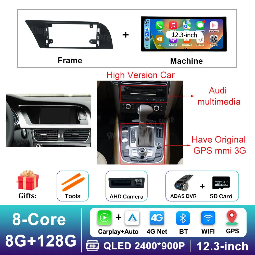 12.3 '' Ultra-thin Screen GPS Android 16 for Audi A4 B8 A5 2009 - 2016 BT Car Video Radio Multimedia Player 4G Auto Accessories CM World
