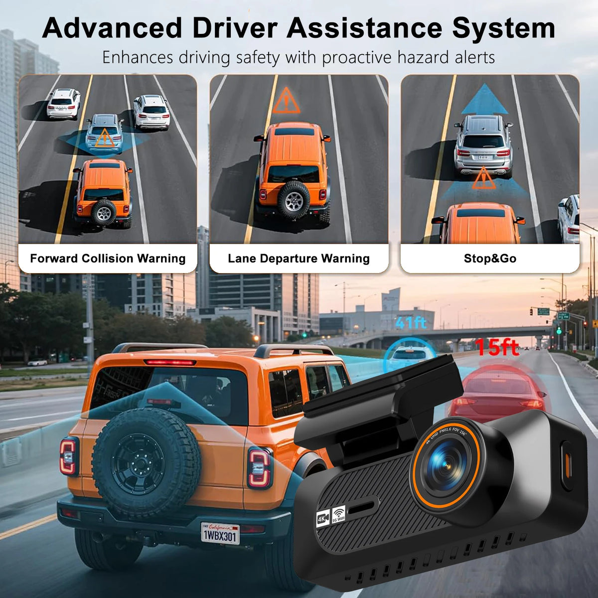 4K 2160P+2.5K 1440P ADAS Dual Lens Car Dash Cam WiFi Connect Front And Rear View Black Box 24H Parking Assistance for Vehicle