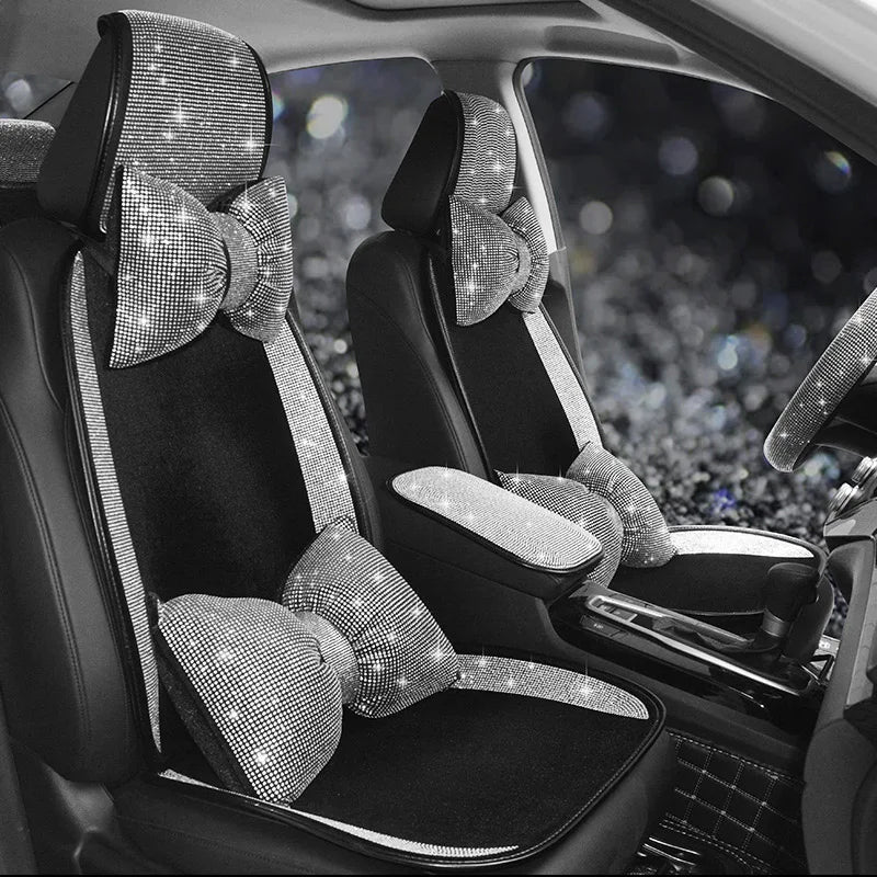 Universal Crystal Rhinestone White Diamond Car Interior Seat Covers Cushion Decoration For Women Ladies Gifts Auto Accessories CM World