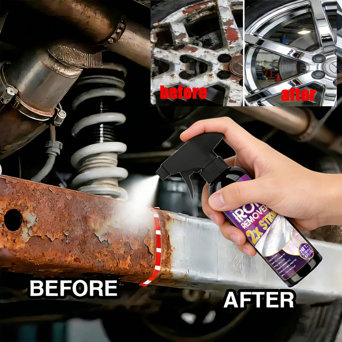 Latest Car Rust Remover, Car Wheel Care, Fast Rust Remover, Car Exhaust Pipe Rust Remover Spray, Cleans Metal Powder Stains