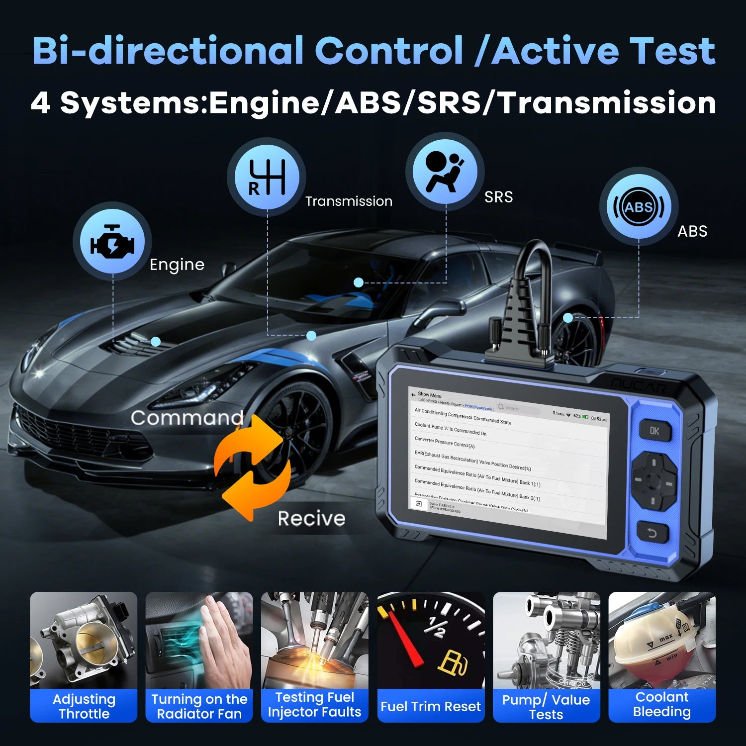 MUCAR 632 OBD2 Diagnostic Tool AI Assisted Bi-directional CANFD Protocal ECM/TCM/ABS/SRS Diagnosis 15 Reset Lifetime Free Update CM World