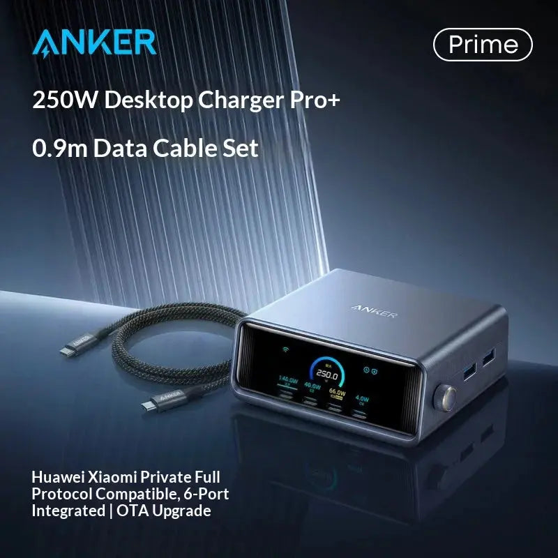 Anker Prime 250w Gan Multi Port Desktop Charging Station Digital Display Fast Charge Protocol Supported For Various Types Phone Car Mobile World