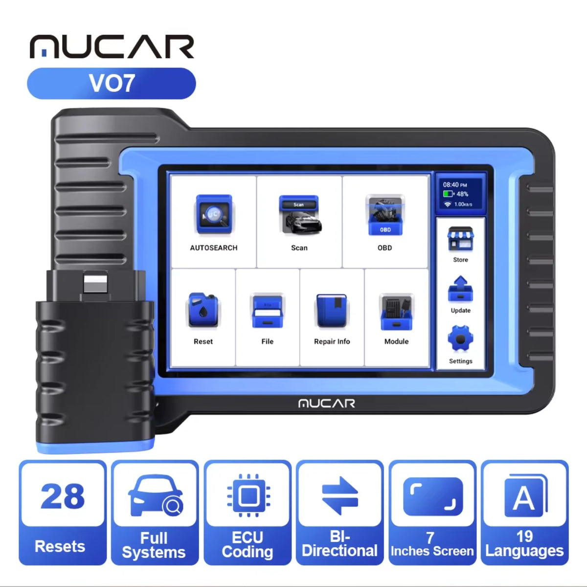 MUCAR VO7S/VO7 Car Diagnostic Tools Full System Diagnosis 28 Reset ECU Coding&Bi-directional Automotive Obd2 Scanner Free Update
