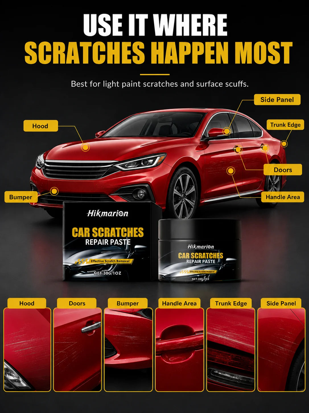 30g Car Scratch Repair Paste Auto Paint Scratch Remover Polishing Wax for Light Scratches Swirl Marks Scuffs Car Body Care