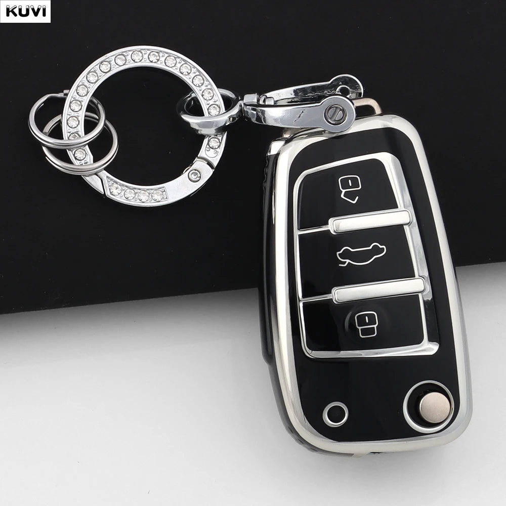 For Audi A1 A3 8P 8L A4 A5 B6 B7 A6 A7 C5 C6 4F Q3 Q5 Q7 Q8 TT S3 S4 S6 RS Fashion TPU Car Flip Key Case Cover Shell Accessories CM World