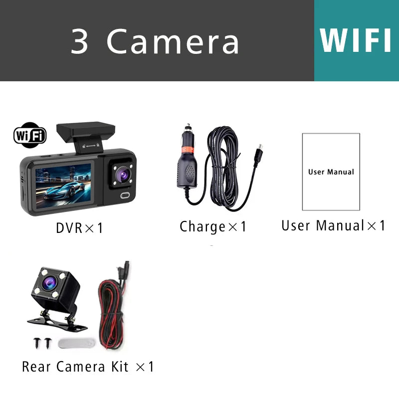3 Channel Dash Cam for Car 1080P Video Recorder WIFI APP Dashcam Car DVR Front and Rear View Camera Night Vision car accessory