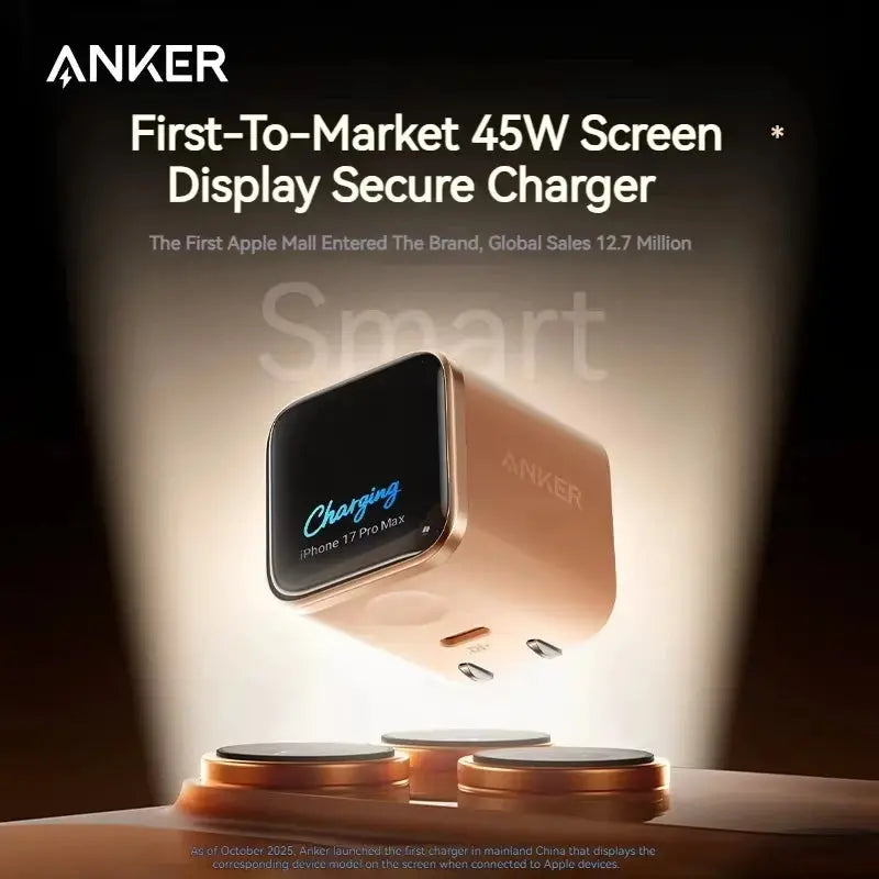 Anker 45W Nano Smart Display Charger Type C Fast Charging Compact and Foldable Plug USB C Charger for iPhone 17ProMax and more Car Mobile World