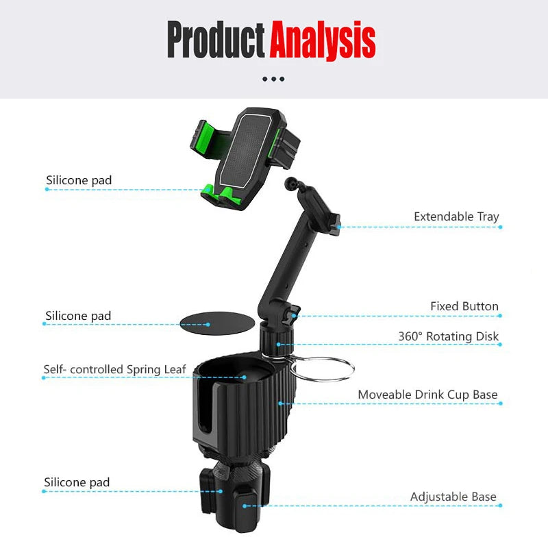 Universal Multifunction Car Cup Holder 360 Degree Adjustable Cellphone Mount Stand for Mobile Phone GPS Clip Cradle Accessories CM World