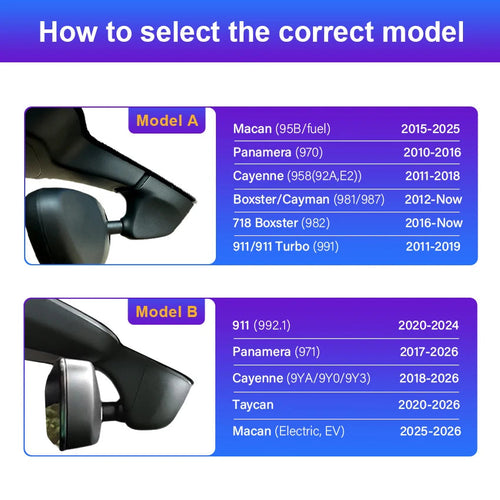 4K Plug And Play Easy Installation Wifi Car DVR Dash Cam For Porsche Cayenne/Macan/911/Taycan/Panamera/718 Boxster & Cayman Car Mobile World