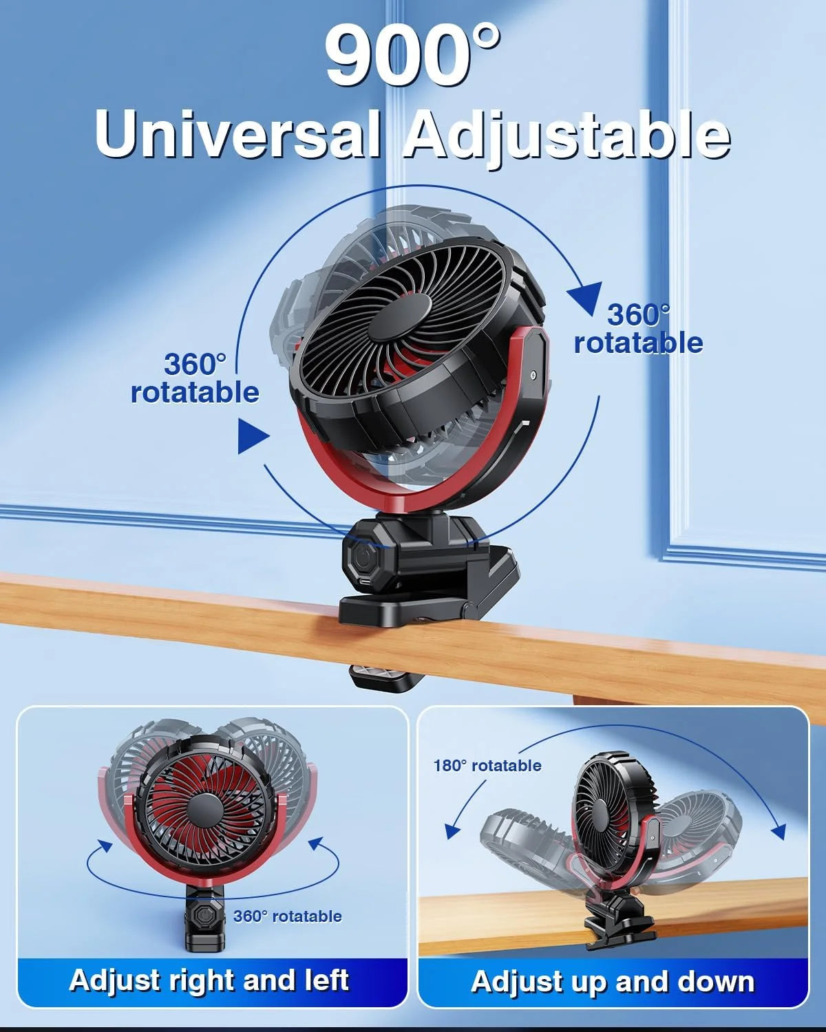 Eary Battery Powered Car Fan 2000mAh Clip On Fan for Car Visor Quiet 360° Rotate Usb Rechargeable for SUV Van Truck Accessories CM World