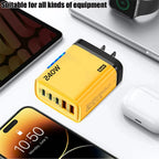 5 in 1 240W GaN Fast Charger With LED Light 2USB+3Type-C Multi Port Phone Charger for iPhone 16 15 pro Samsung Huawei Xiaomi 15 Car Mobile World