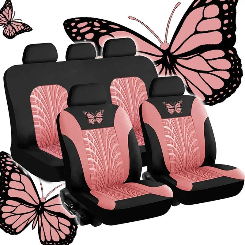 Car Seat Cover Full Set, Universal Butterfly Pattern Embroidery Auto Seat Cover Set CM World