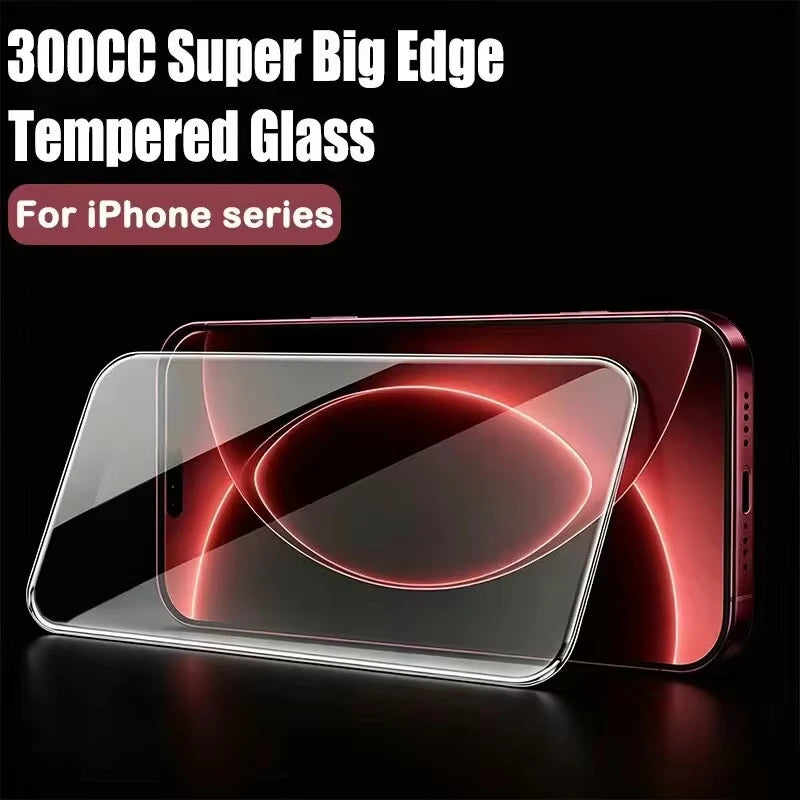 1-3PCS 300CC Big Curve Edge Tempered Glass For iPhone 16 14 15 17 18 13 12 11 Air Pro Max Plus 16E Ultra Clear Screen Protector