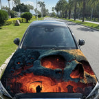 Grim Reaper and Giant Skull Cemetery Car Vinyl Wrap, PVC Material Waterproof Car Hood Sticker, Self-Adhesive Scratch-Resistant S