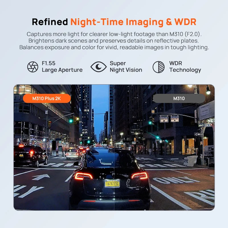 70mai Dash Cam M310 Plus 2K 1440P Super Night Vision F1.55 Aperture 70mai M310 2K Car DVR 24H Parking Guard WIFI & Voice Control