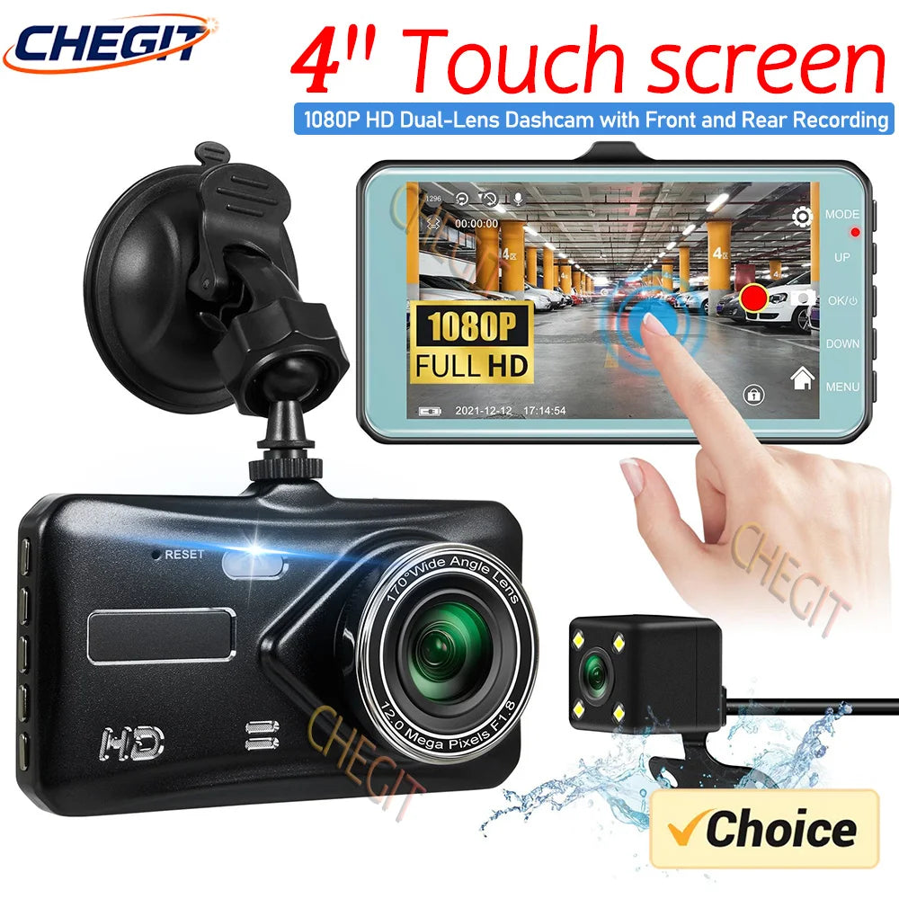 1080P 4-inch Touch Screen Dual lens Front And Rear Optional Car DVR Dash Cam for Cars Night Vision Video Recorder Black Box