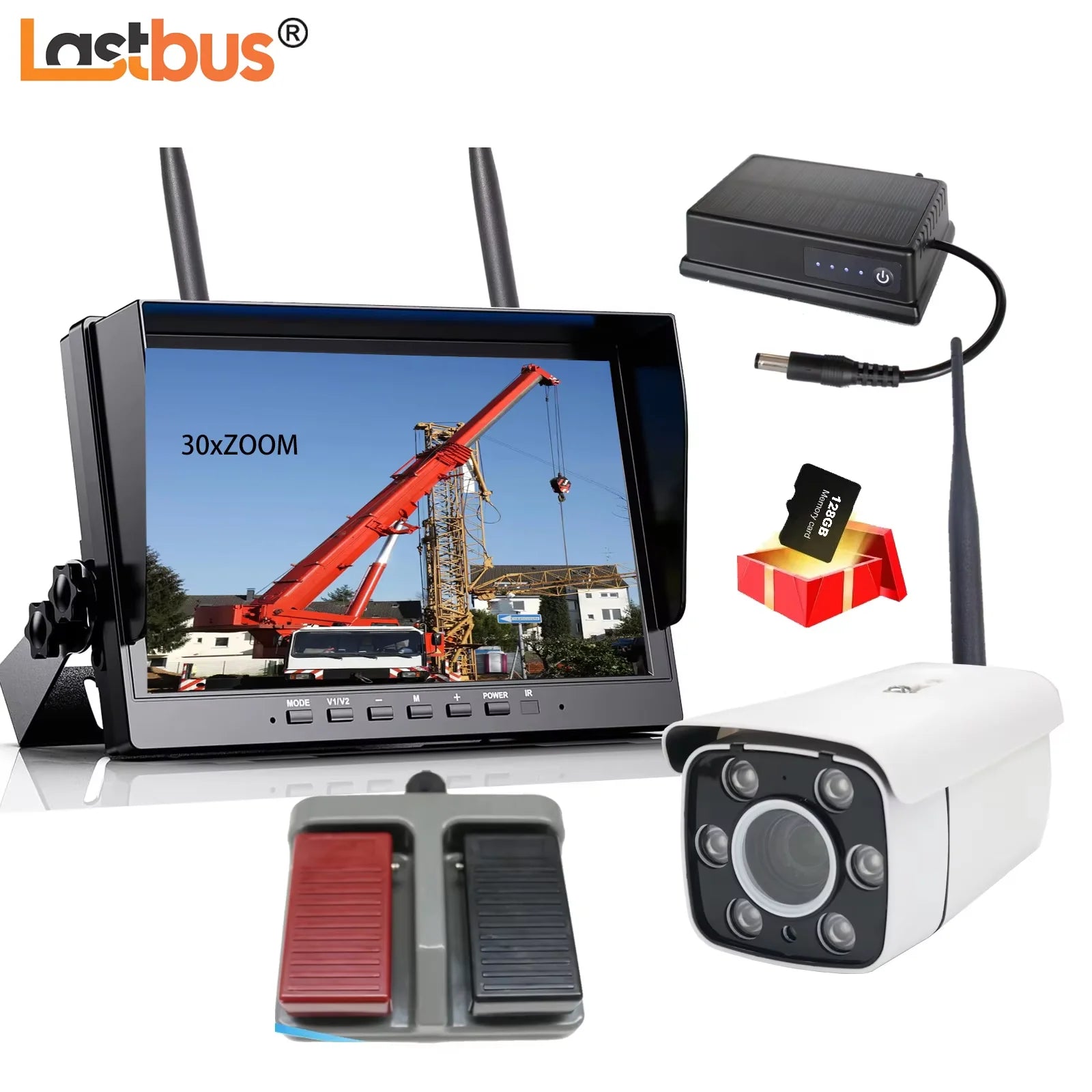 Lastbus Digital Wireless Tower Crane 30x Zoom Monitoring Camera Car Reversing 10.1" Quad DVR Monitor kits For Tower Crane Car Mobile World