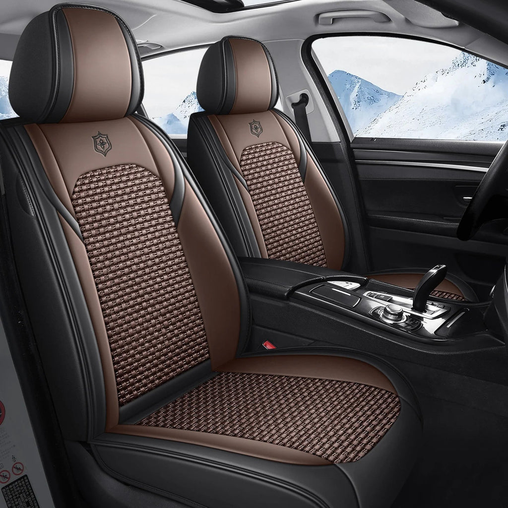 Premium 5 Seat Car Seat Covers PU Leather Ice Silk Fabric Full Coverage Split Headrest Non Slip Durable Universal Fit 95% Cars CM World