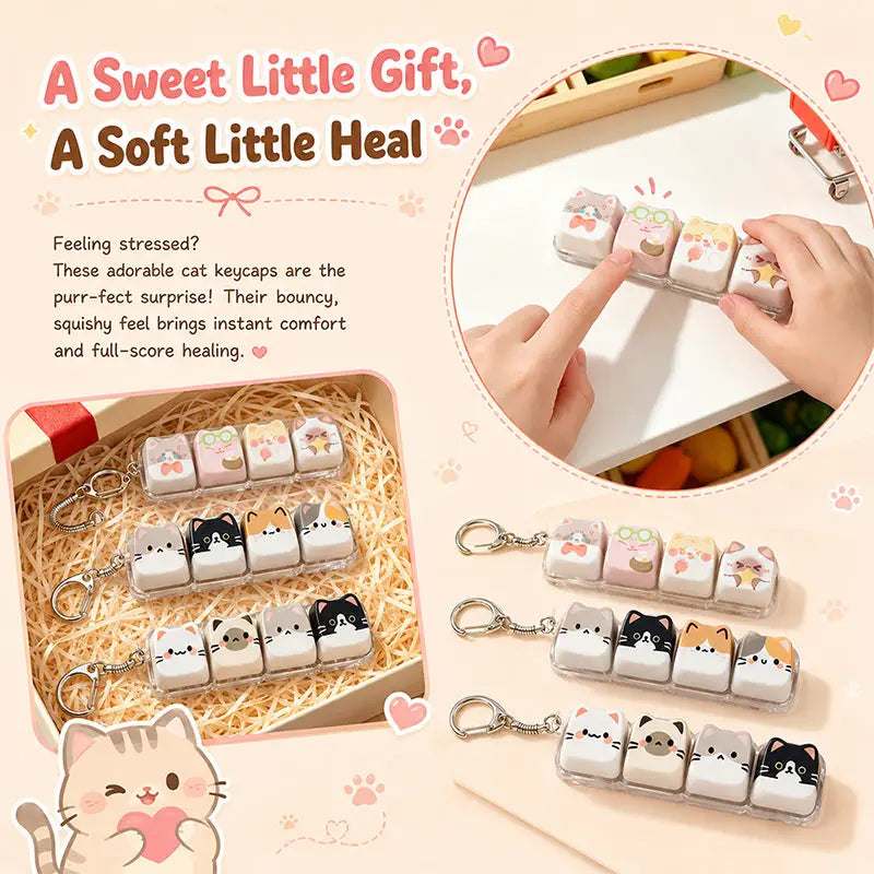 Cute Cat Dog Keycap Keychain 3d Printed Stress Relief Button Keyboard Bag Accessory Gift Kawaii Ins Decoration Ornament Supplies