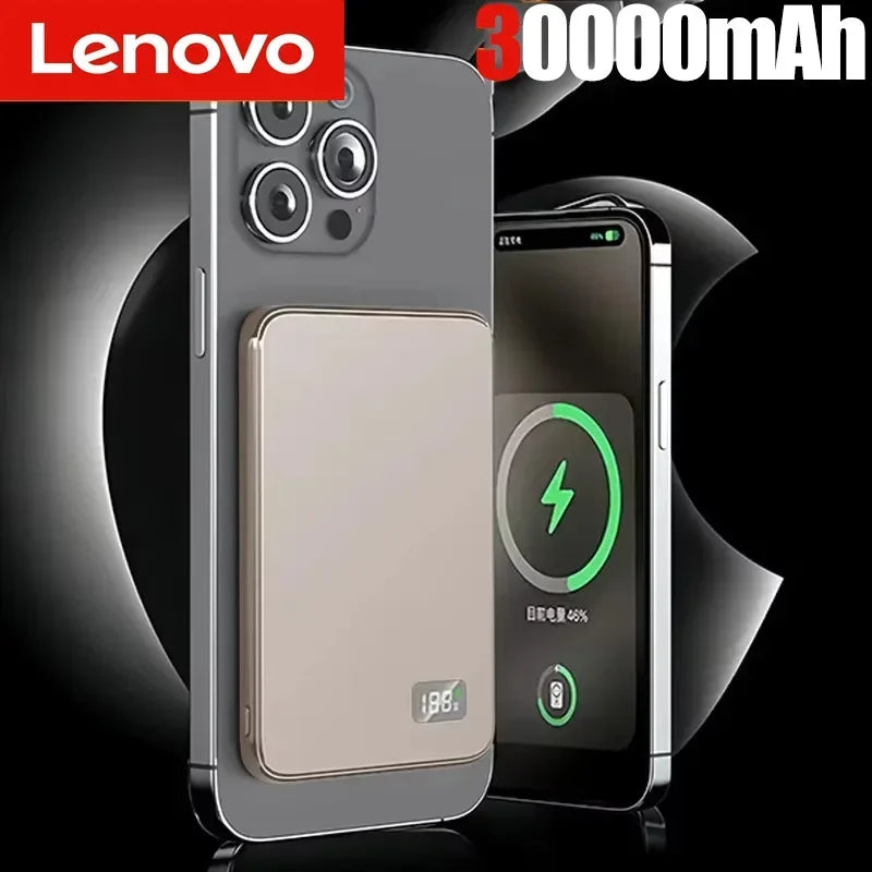 Lenovo 3 IN 1 Power Bank For MagSafe 50000mAh Slim Magnetic Wireless Power Bank 22.5W External Battery For iPhone Samsung Car Mobile World