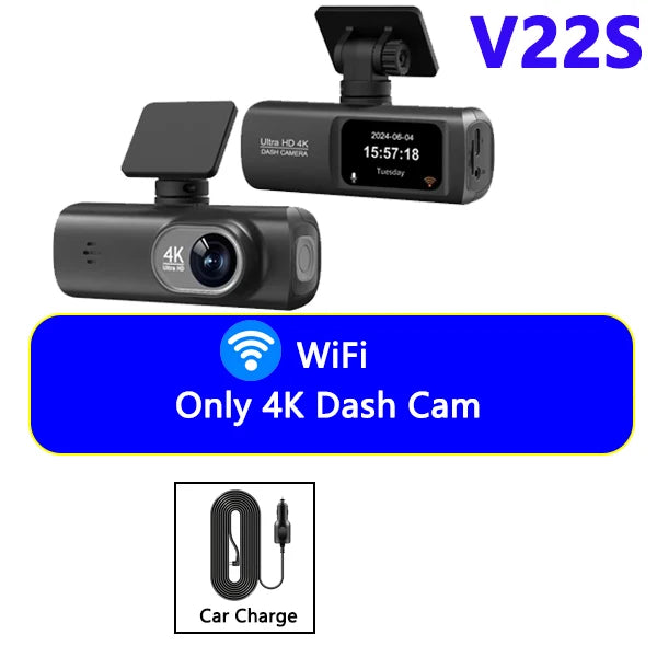 4K UHD Dash Cam Dual Lens Recording Car Camera DVR Night Vision Video Recorder Support GPS Wi-Fi Room Black Box Rear View Camera