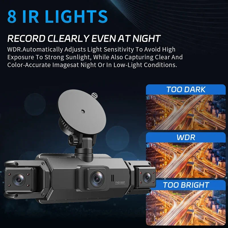 Car Dash Cam 3/4 Channel 360° 1080P HD 4 Lens DVR Camera Night Vision G‑Sensor 24H Parking Motion Loop Record Detection Recorder