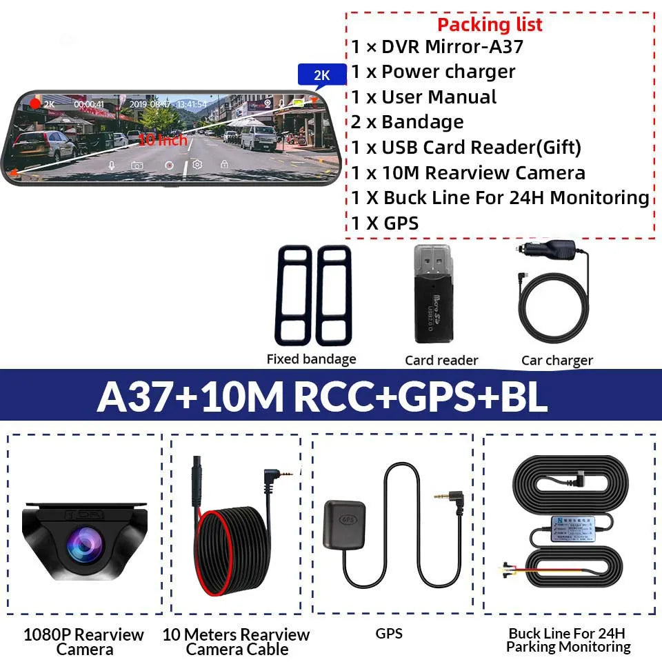 E-ACE 2K Car DVR WIFI GPS Stream Media Mirror Optional 1080P Car Video Camera Night Vision Loop Recording 24H Parking Black Box Car Mobile World