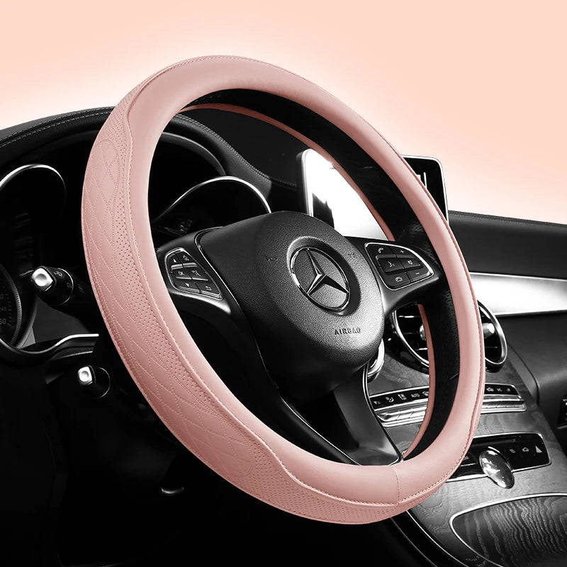 Napa Leather Perforated Patchwork Car Steering Wheel Cover, Non-slip, Breathable, Universal 15 Inch (Approx. 38cm) CM World