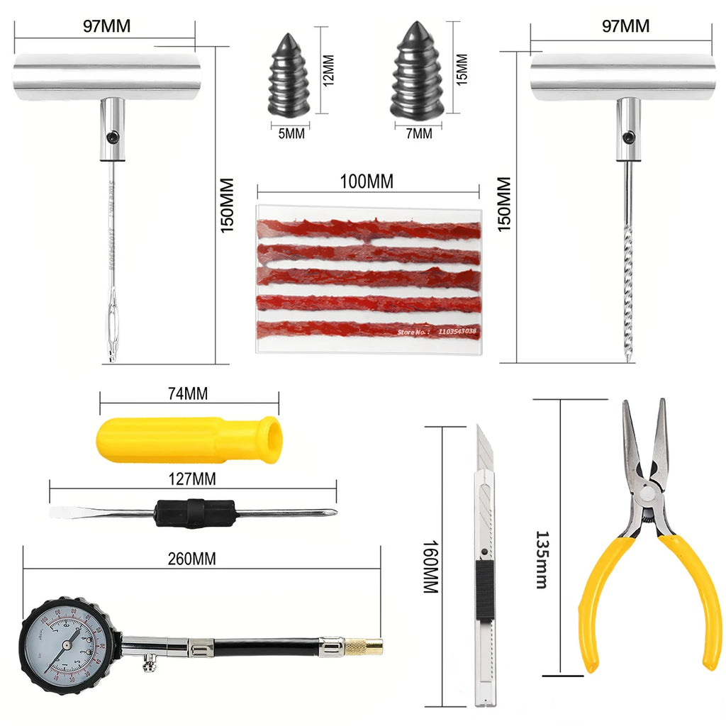 Tyre Repair Kit Puncture Plug Set Auto Bike Tire Repair Car Tire Change Tools Motorcycle Car Accessories 46/94pcs Studding Set CM World