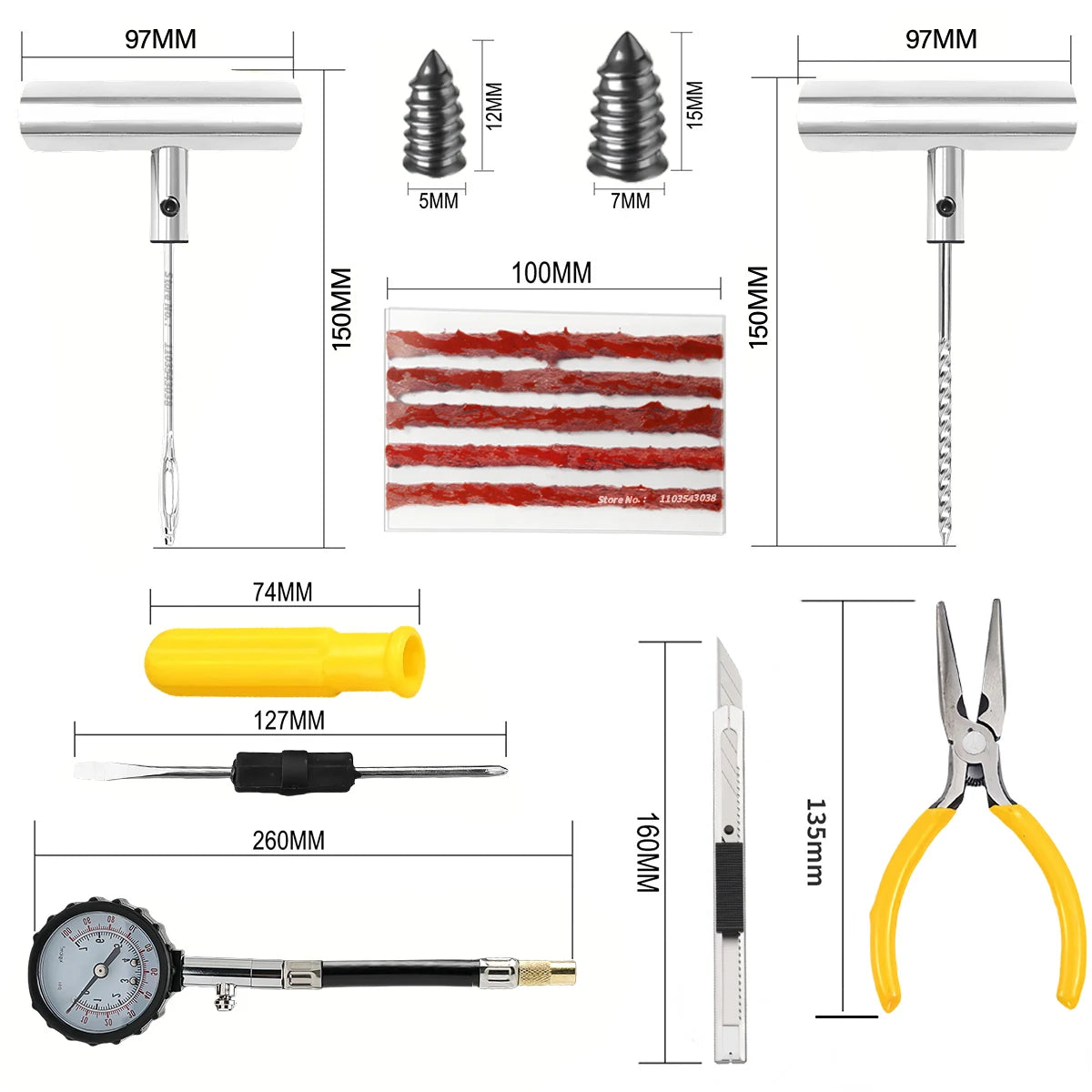 Tyre Repair Kit Puncture Plug Set Auto Bike Tire Repair Car Tire Change Tools Motorcycle Car Accessories 46/94pcs Studding Set CM World