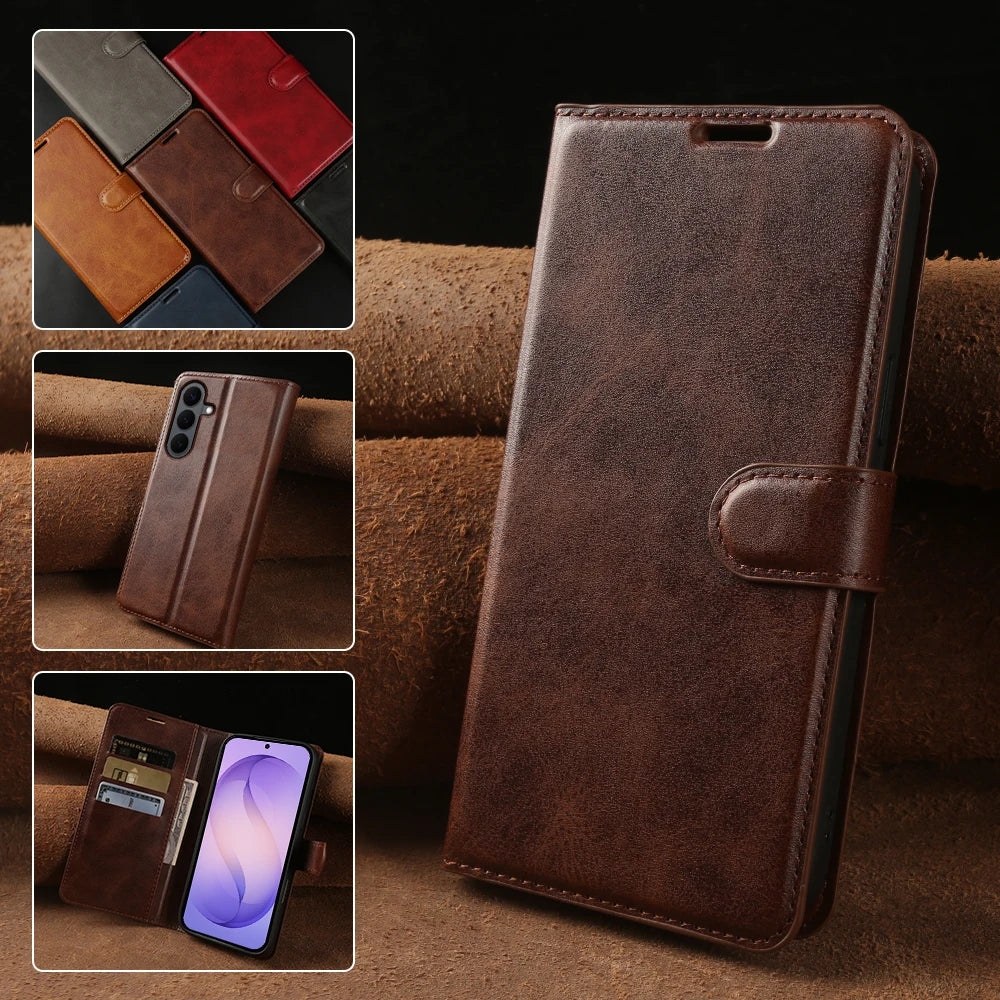 Phone Leather Case For Samsung Galaxy S26 Plus S25 S24 FE S23 S22 S21 Ultra A55 A26 A36 A16 M36 A27 A37 A57 A17 Flip Case Cover