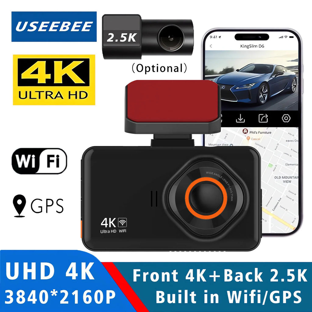 4K Dual Lens Dashcam With Rear 2.5K WiFi GPS And Rearview Camera WDR Night Vision 24H Parking Recording Car Video Recorder