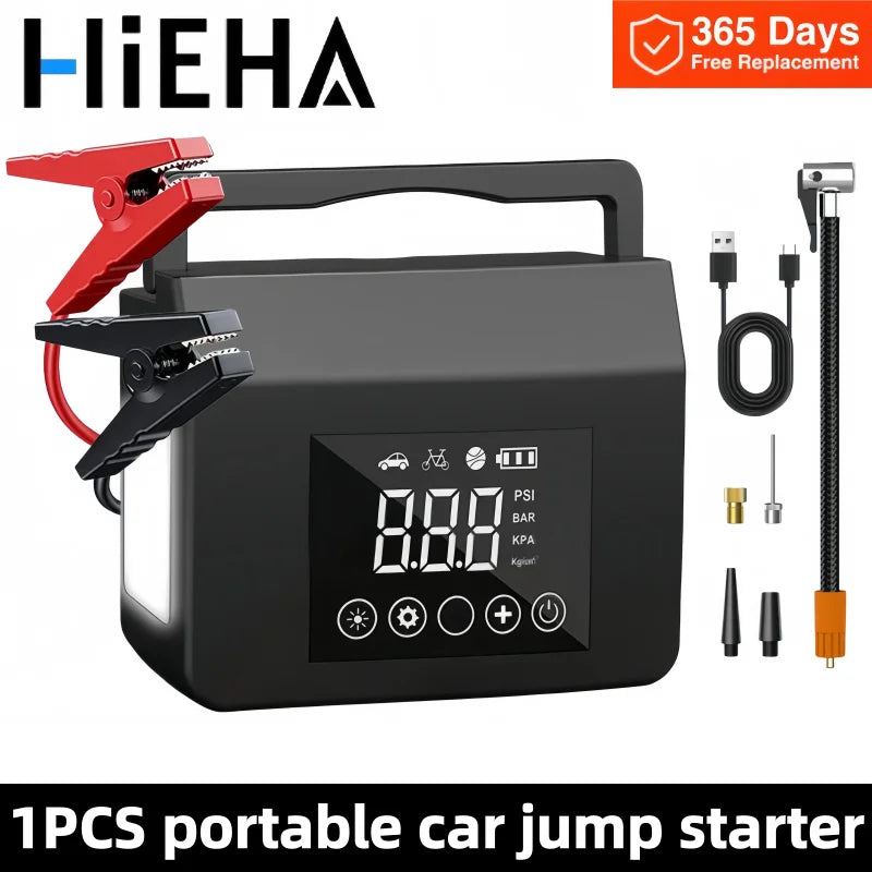 HIEHA 2026 4000A Car Jump Starter, 15000mAh Power Bank, 150PSI Portable Tire Inflator Air Compressor Power Bank With LED Light