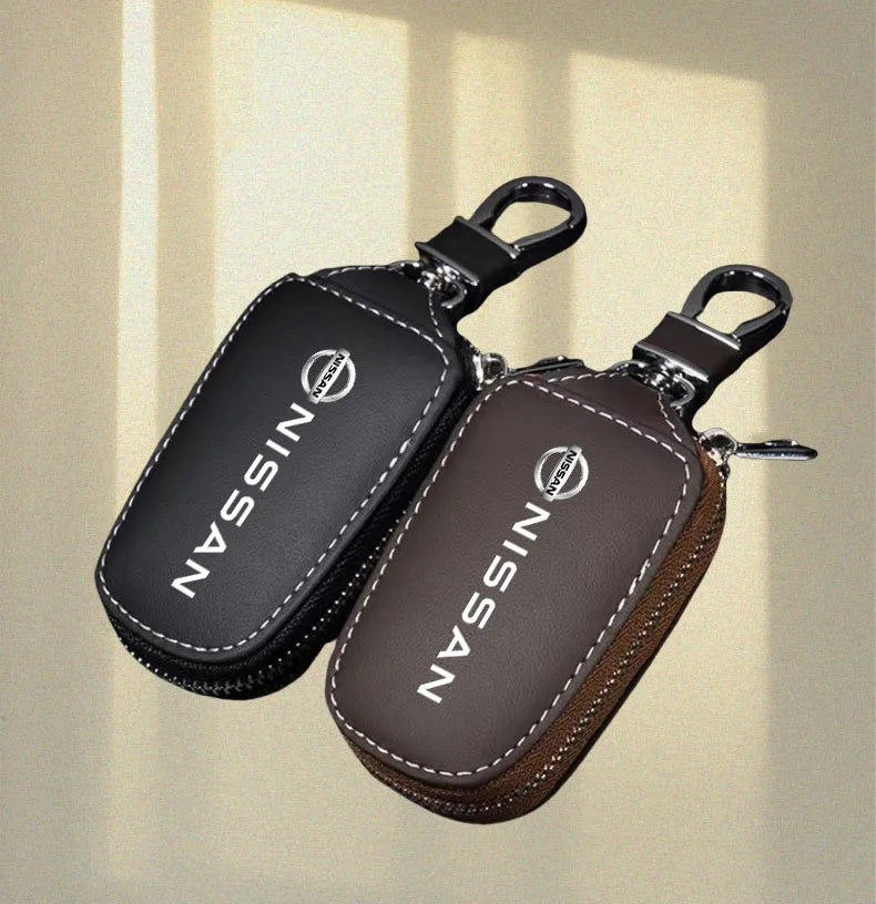 Leather Car Key Bag Vehicle Logo Keychain Case for Nissan Qashqai J11 J10 X-trail T32 Juke Altima Sentra Auto Accessories