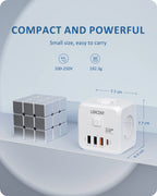 LENCENT EU Plug Power Strip Wall Socket with 3 AC+3 USB QC 18W +1 Type C PD 35W Fast Charger Adapter 7-in-1 Socket On/Off Switch Car Mobile World