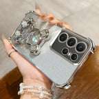 S26 Shockproof Holder Case for Samsung Galaxy S25 Ultra S22 S21 S24 FE S23 Plus Glitter Bear Bracket Stand Luxury Plating Cover