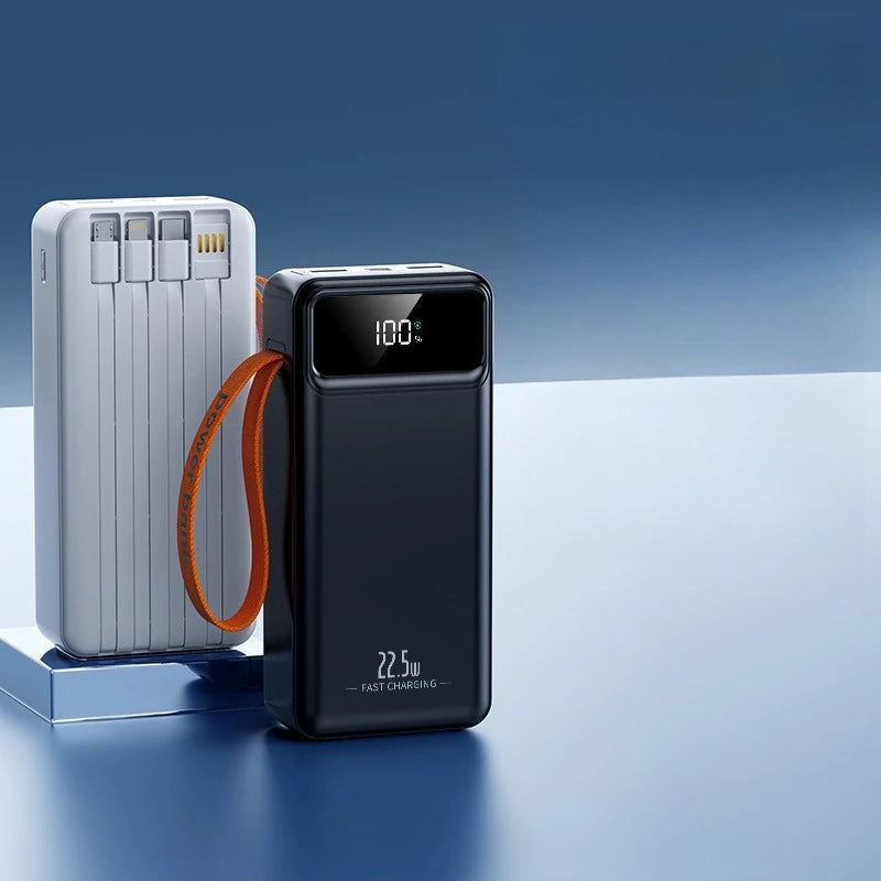 50000mAh Built-in Cable 22.5W Super Fast Charge Digital Display Power Bank Portable Charger Car Mobile World