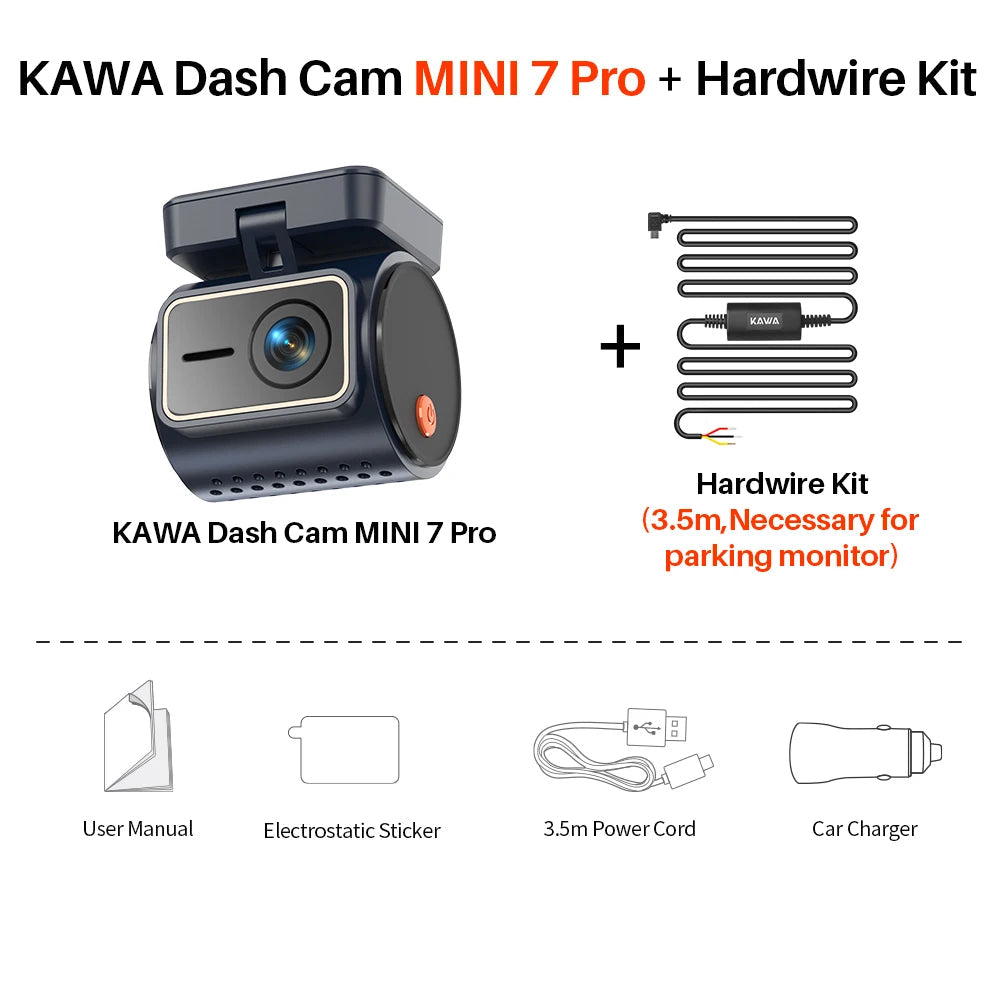 KAWA 4K Front Dash cam MINI 7 Pro,WiFi Car Camera with APP/Voice Control/WIFI6/GPS, AUTO Video Recorder,Dashcam,HDR,Dash camera Car Mobile World
