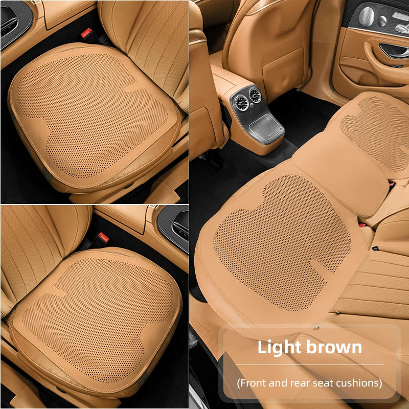 Four-Season Universal Car Seat Cushion Pu Leather Protective Pad Perforated Breathable Integrated Half-Cover Front and Rear Seat Cover Car Interior Accessories Black Red Mocha Brown Orange CM World