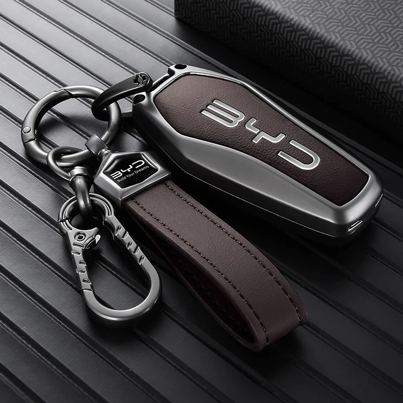 Stylish Zinc Alloy Key Case For BYD Atto 3 Han Tang Song Yuan Smart Car Remote Key Cover Shell Anti‑Scratch Keychain