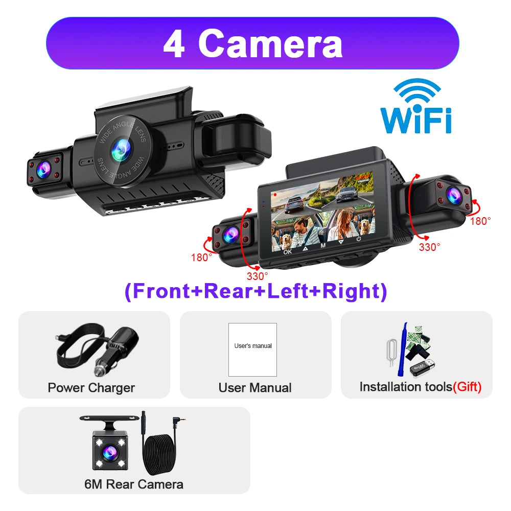  Dashcam for cars 4 Channel Black Box WiFi Driving Camera FHD 1080P Night Vision Loop Recording 24H Parking Mode car accessorie Car Mobile World