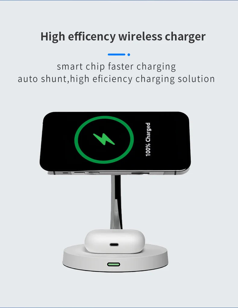 3-in-1 Magnetic Fast Wireless Charger for IPhone17-12 AirPods 2/3/Pro Metal Bracket with Night Light Fast Charging Dock Station