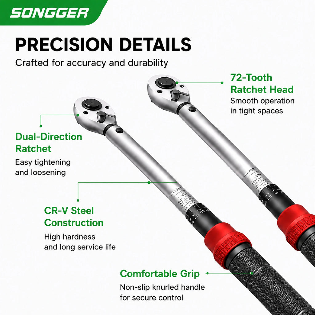 1/4 3/8 1/2 Drive Click Torque Wrench Set Adjustable Preset Torque Spanner for Bicycle Motorcycle Car Repair Kit Tools