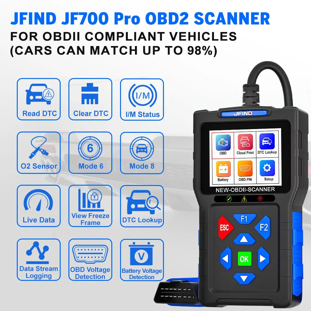 OBD2 Scanner Fault Code Reader JFIND JF700 Car Motorcycle OBDII Diagnostic Tools Voltage Charging Test for Yamaha Honda ELM327 Car Mobile World
